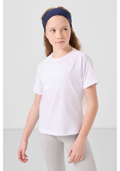 Beyaz Pamuklu O Yaka Oversize Fit Basic Kız Çocuk T-shirt - 75182 Beyaz