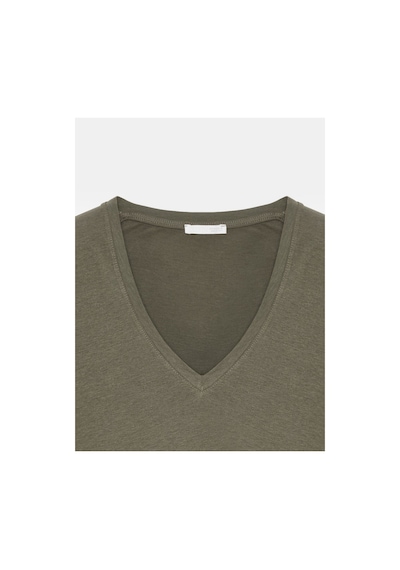 Dilvin 32847 Lyocell Karışımlı V Yaka T-shirt-haki-16458