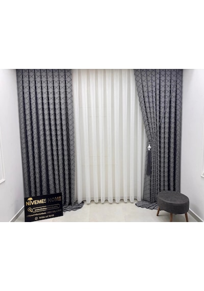 Nivemeshome Tuna 107 K.gri 1/3 Sık Pileli Fon Perde Apm Koyu Gri