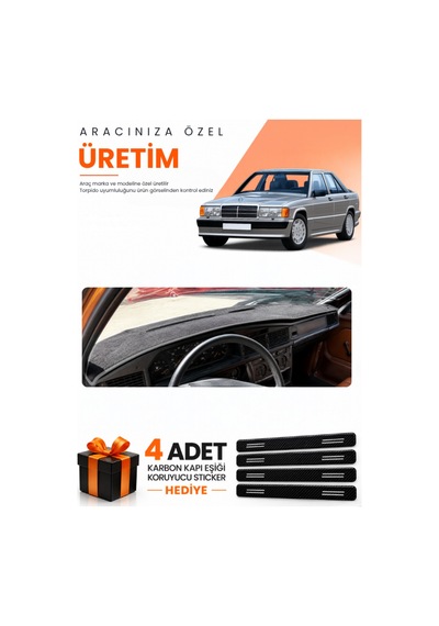 Mercedes W201 E-class 190-190e 1982-1993 Uyumlu Torpido Koruma Örtüsü Oto Kılıfı - Siyah Gri