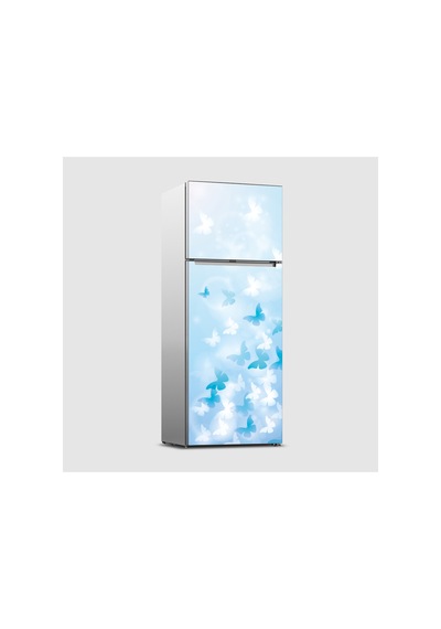 Mavi Suluboya Çiçek Buzdolabı Kaplama Sticker Kendinden Yapışkanlı Folyo 75x200 Cm