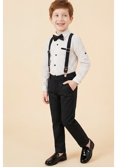 Modanino Erkek Çocuk 4'lü Takım Set Pantolon+gömlek+askılı Kemer+papyon 12660 Siyah