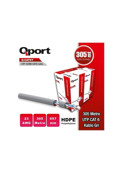 Qport Q-cat6y 305 Mt Utp Pe Cat6 Network Kablo Grı 23awg 0.57mm-193264