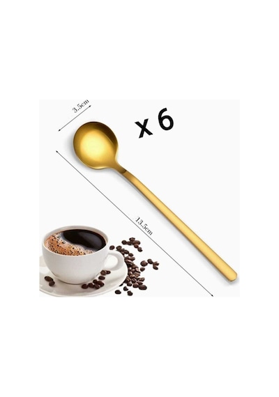 Gold Çay Kaşığı 6'lı Kahve Dondurma Tatlı Pasta Şeker Kaşık Set Gri