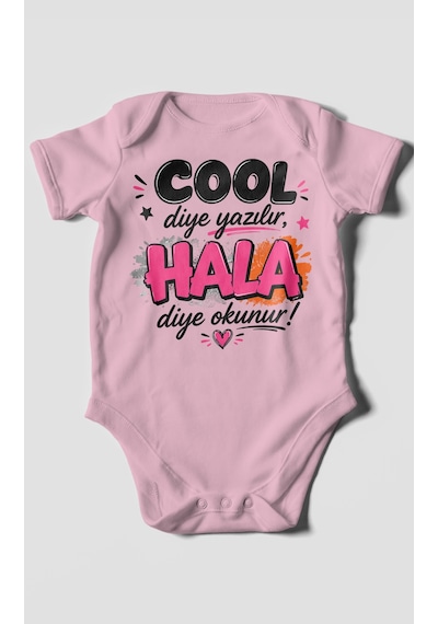 Morivokids Cool Diye Yazılır Hala Diye Okunur Kısa Kollu Bebek Body %100 Pamuk Koyu Pembe