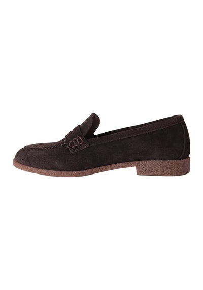 Hobby Ayakkabı Hobby Kadın Süet Penny Loafer Babet Ayakkabı Kahverengi