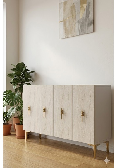 Ka1217btg Salkım Konsol Ve Tv Sehpası Beyaz-traverten-gold 120cm