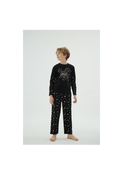 Zeyzey 8947 Erkek Ç. Baskılı Pijama Takım Sıyah/5-6yas Siyah