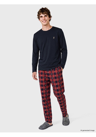 LC Waikiki Lc Waıkıkı Lacivert Regular Fit Yılbaşı Temalı Erkek Pijama Takımı