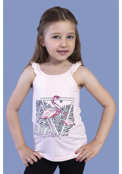 Toontoy Kids Toontoy Kız Çocuk Fırfır Detaylı Flamingo Kabartma Baskılı Atlet Pudra
