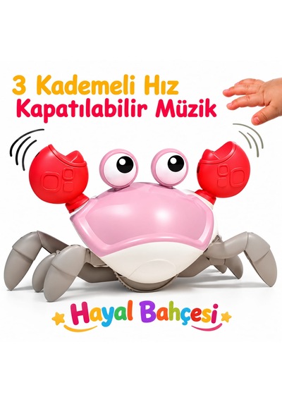Emeklemeye Yardımcı 3 Hız Kademeli Kapatıp Açılabilen Müzikli Sensörlü Şarjlı Yengeç Oyuncak
