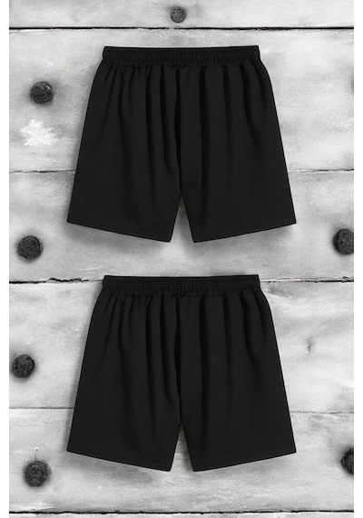 Uyguntarz 2'li Paket Unisex Pamuklu Rahat Penye Şort Siyah