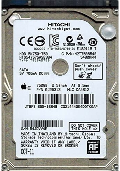 750 Gb Hitachi Travelstar 5K750 Hts547575A9E384 2.5Inc Hdd