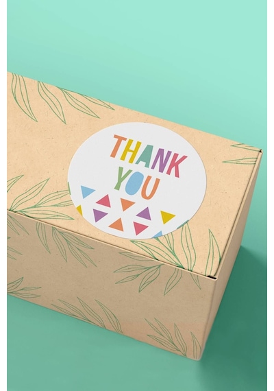 90 Adet Thank You Teşekkür Etiketi Renkli Üçgenli 3x3cm St2030 Çok Renkli