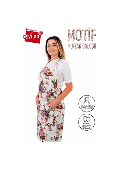 Motif 3'lü Mutfak Önlüğü Seti Ayarlanabilir Askılı Mutfak Önlüğü Şef Önlüğü 2 Eldiven Mor Gül