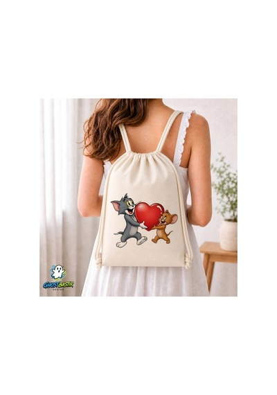 Ghostbastır Design Tom Ve Jerry Büzgülü Keten Çanta C345 Bej