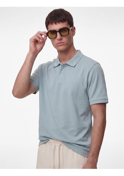 Koton Pamuklu Kısa Kollu Pike Kumaş Düğmeli Polo Yaka Slim Fit Tişört Mavi 6sam10293mk