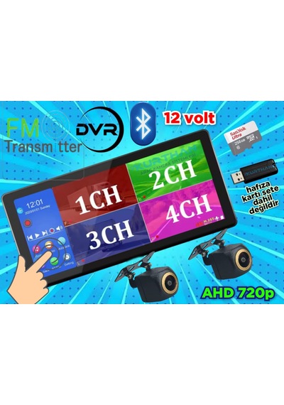 2 Ad 720p Ahd 170'' Kamera Dokunmatik Video Müzik Dvr Ekran