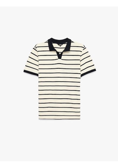 Koton Pamuklu Regular Fit Kısa Kollu Çizgili Polo Yaka Tişört Lacivert Çizgili 6sam10076mk