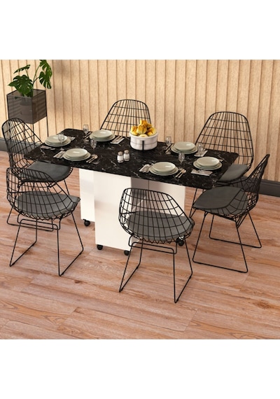 Asra Trend Akıllı Katlanır Mutfak Masası KM-15 %100 MDF Tekerlekli Yemek Masası Beyaz Royal Mermer Asra Trend Akıllı Katlanır Mutfak Masası KM-15 %100 MDF Tekerlekli Yemek Masası Beyaz Royal Mermer