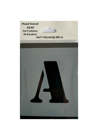 Stencil Harf Boyama Şablonu X040 Harf Yüksekliği 20 Cm