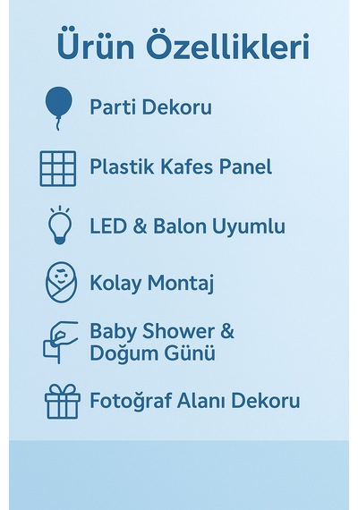 3 Lü Mavi Plastik Grid Box Seti Dekoratif Balon Kutusu Baby Shower & Doğum Günü Süsü