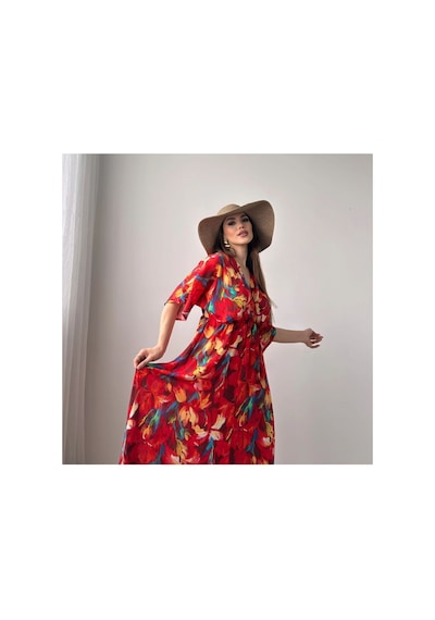 Asur Boutique Asur Butik Kadın Çiçek Desenli Renkli Viskon Kumaş Yırtmaçlı Elbise Kırmızı Asur Boutique Asur Butik Kadın Çiçek Desenli Renkli Viskon Kumaş Yırtmaçlı Elbise Kırmızı