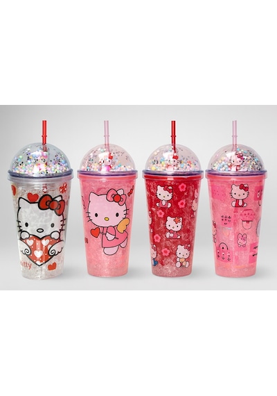 Sevimli Hello Kitty Pipetli Işıklı Boncuklu Suluk Bardak 400 Ml