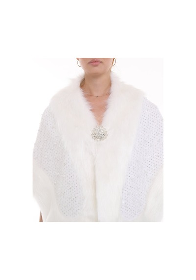 Furrier Geniş Kesim Taşlı Bolero Beyaz
