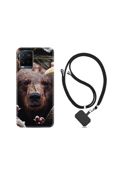 Vivo V21 Kılıf Boyun Askılı Flowers Bear 1337