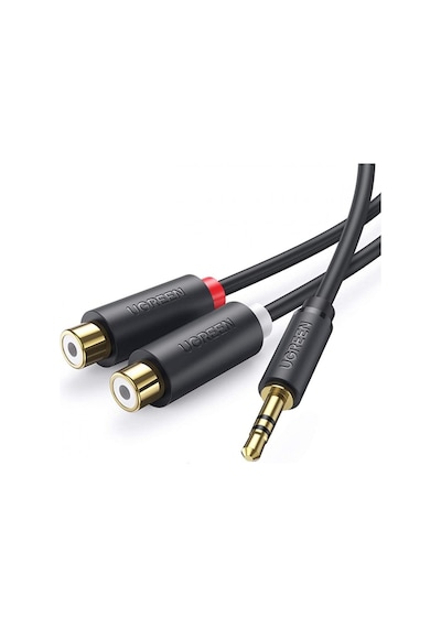 Ugreen 3.5mm Erkek - 2 Rca Dişi Jaklı Stereo Ses Kablosu Y Adaptörü Altın Kaplama Kulaklık Kablosu, 25cm, 10547