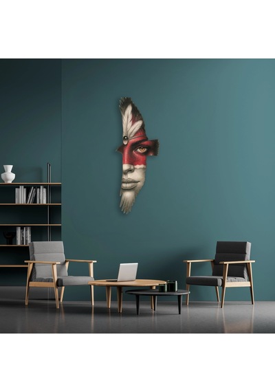 Kızılderili Portre Tüylü - Metal Tablo - Dec0165 35 X 90 Cm Çok Renkli
