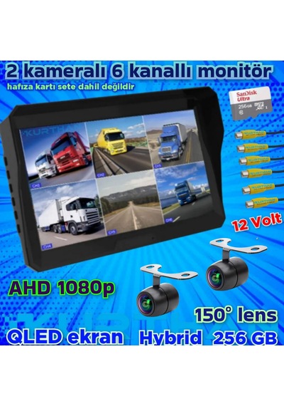 2 Adet Ahd 1080p Kelebek Kamera 6 Kanallı Qled 10'' Dvr Monitör