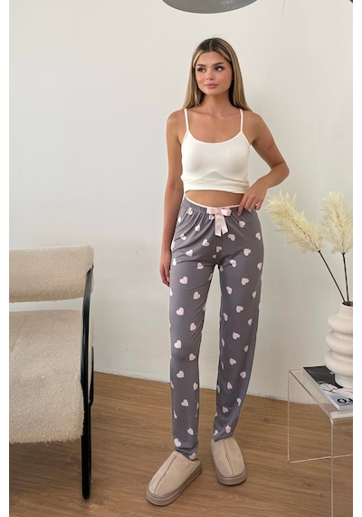 Giysa Kadın Beli Lastikli Kalp Desenli Pijama Altı Gri - 26y 4522