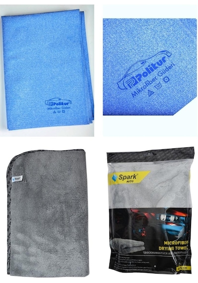 Polikur 3356 Mikrofiber Güderi Oto Kurulama Bezi Ve Spark 2316 Peluş Oto Kurulama Bezi 2'li Set