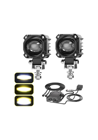 Motosiklet Led Sis Farı Seti Çift Renk Tüm Montaj Aparatları Ve Kablo Set İle Kolay Montaj 12-24v
