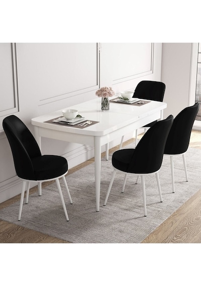 Canisa Concept Kor Serisi, 70x114 Açılabilir Beyaz Yemek Masası Takımı,4 Siyah Sandalye Masa Beyaz Sandalyeler Siyah Canisa Concept Kor Serisi, 70x114 Açılabilir Beyaz Yemek Masası Takımı,4 Siyah Sandalye Masa Beyaz Sandalyeler Siyah