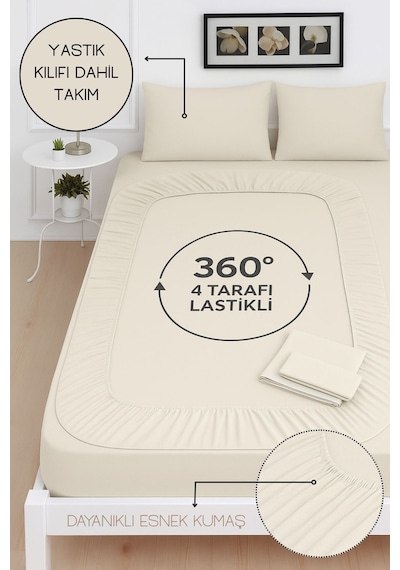 Mirava Premium %100 Pamuk Penye Lastikli Tek Kişilik Çarşaf Takımı 1 Yastık Kılıfı Dahil Açık Gri 120x200cm Açık Gri