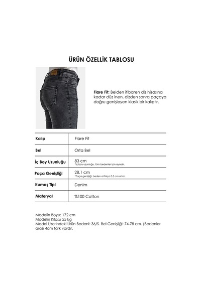 Itsbasic Kadın Antrasit 4s6-14 Swl Mid Rise Flare Fit Kemer Detaylı Esnek Kumaş Denim Jean
