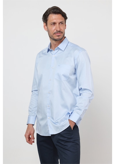 İmza Koyu Mavi Sert Yaka Uzun Kol Cepli Saten Comfort Fit Pamuk Gömlek 1004260423 2XL