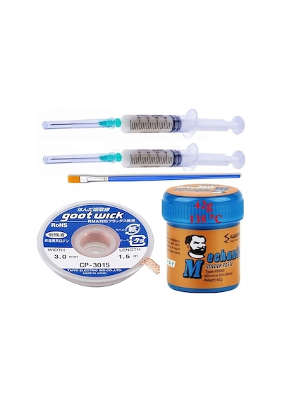 Solder Paste Mechanic 138 Derece Krem Lehim 42g Sıvı Lehim Ve Flux Lehim Toplama Fırça Seti 3mm 5in1