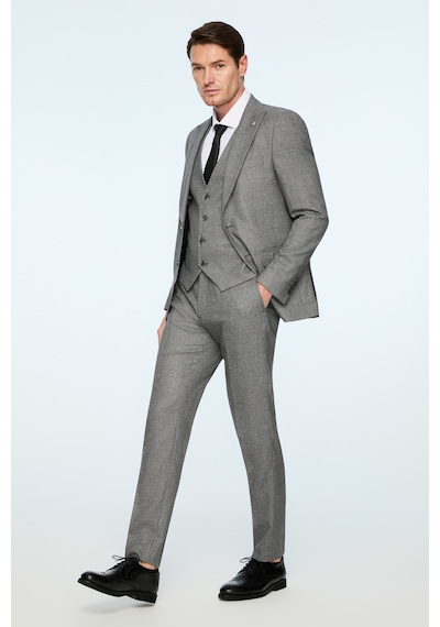 Morven Erkek Siyah Poliviskon Trend Desenli Slim Fit Sivri Yaka Yelekli Takım Elbise 26mc001084001 Siyah