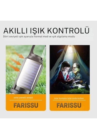 Alaska T01-b Type-c Ve Solar Şarjlı Sıcak Işık Warm Light Kamp Lambası Siyah
