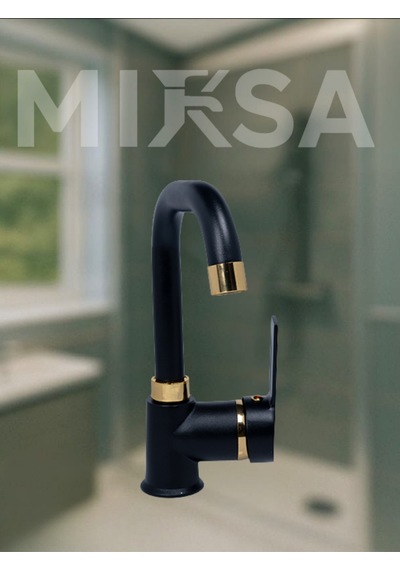 Lüx Siyah-gold Armut Köşe Borulu Banyo Lavabo Bataryası, Musluğu, Çeşmesi Çift Su Girişli