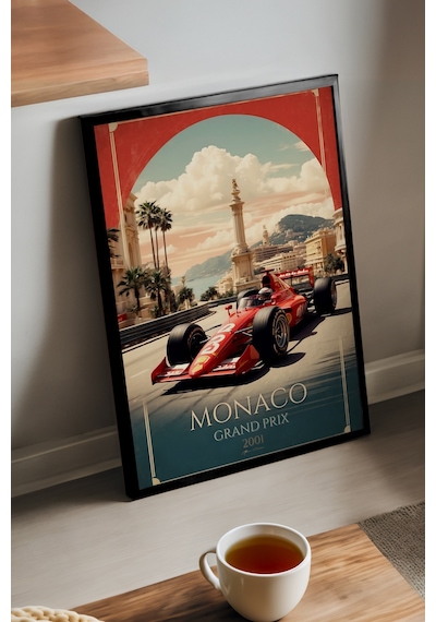 Monaco Grand Prix Siyah Ahşap Çerçeveli Poster, Dekoratif Araba Duvar Tablosu