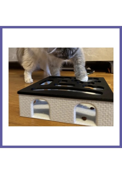 Bezos 3d Baskı Kedi Zeka Oyuncağı Yavaş Yeme Aktivite Kutusu Tuğla Desenli Ödül Mama Bulmaca Siyah Beyaz Nıda