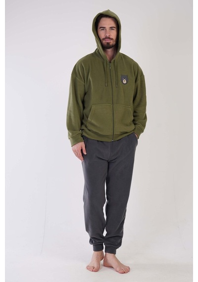 Vienetta Erkek Uzun Kol Polar Fermuarlı Haki Pijama Takım C3t0n4o159 001