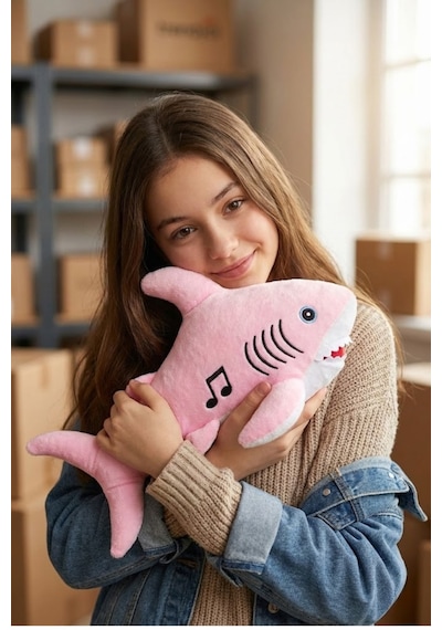 Müzikli Baby Shark Peluş Oyuncak 20 Cm - Şarkı Söyleyen Yumuşak Uyku Arkadaşı Pembe