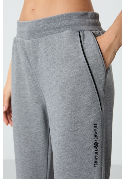 Tommy Life Gri Melanj Kompakt Pamuklu Kalın Pürüzsüz Dokulu Standart Fit Kadın Eşofman Altı - 94660 GRİ MELANJ