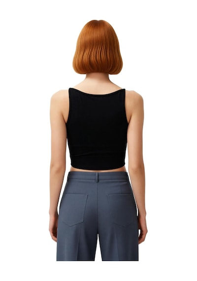 Ersefa Kadın Beyaz Fitted Viskon Ribana Bluz Kayık Yaka İnce Askılı Crop siyah